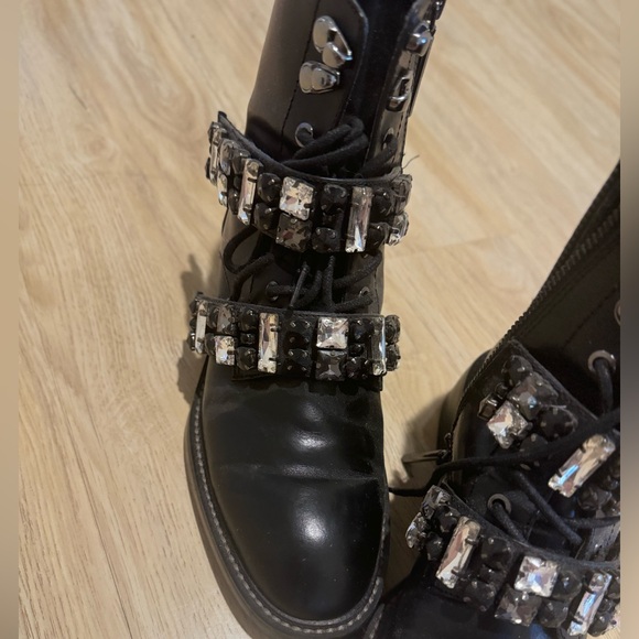 Zara Jeweled Black Lace Up Combat Boots - Picture 6 of 8